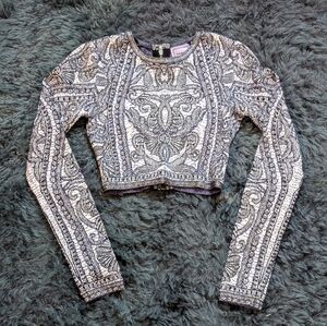Herve Leger crop long sleeve knit top, zip back, sz S